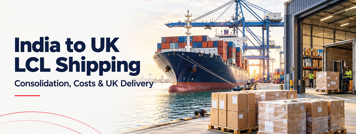 India to UK LCL shipping with consolidated cargo, a container ship and UK warehouse delivery